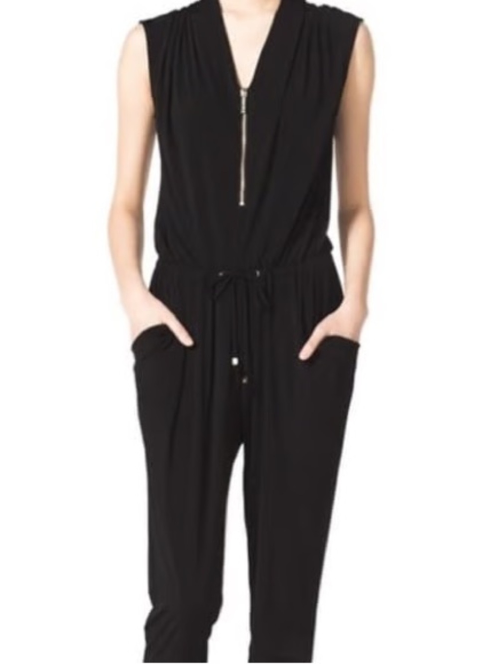 🖤 Boston Proper Black Sleeveless Zip Front Wide Leg Jumpsuit Size S